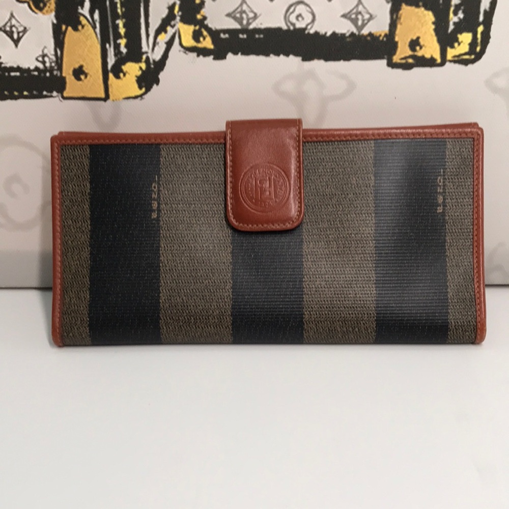 Pre-Loved Fendi Pequin Leather Long Wallet – Brown, Like New